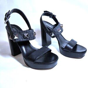 Michael Kors Wren Black Studded Block Heel Platform Sandals Size 10 M